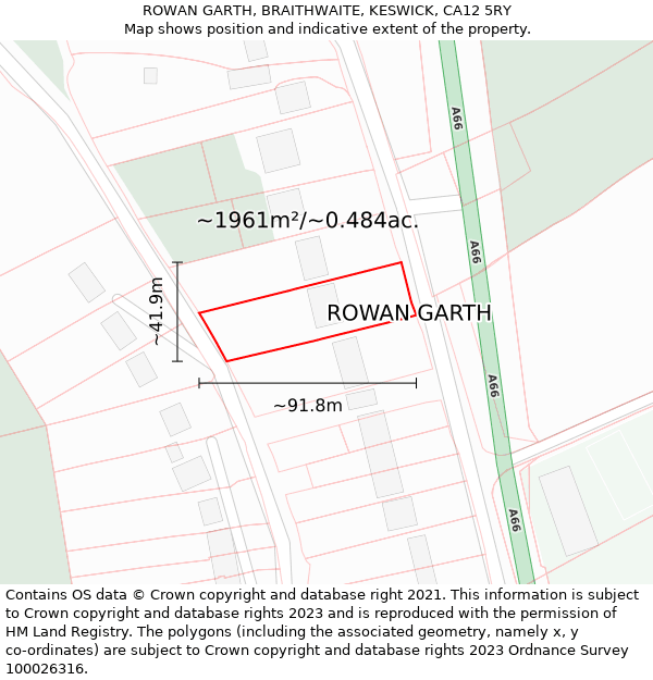 ROWAN GARTH, BRAITHWAITE, KESWICK, CA12 5RY: Plot and title map