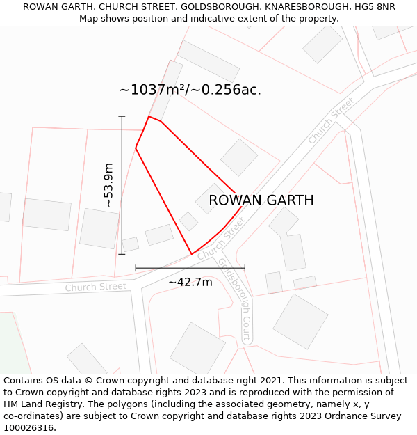 ROWAN GARTH, CHURCH STREET, GOLDSBOROUGH, KNARESBOROUGH, HG5 8NR: Plot and title map