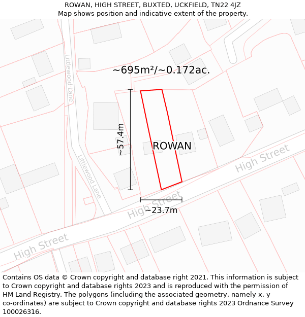 ROWAN, HIGH STREET, BUXTED, UCKFIELD, TN22 4JZ: Plot and title map