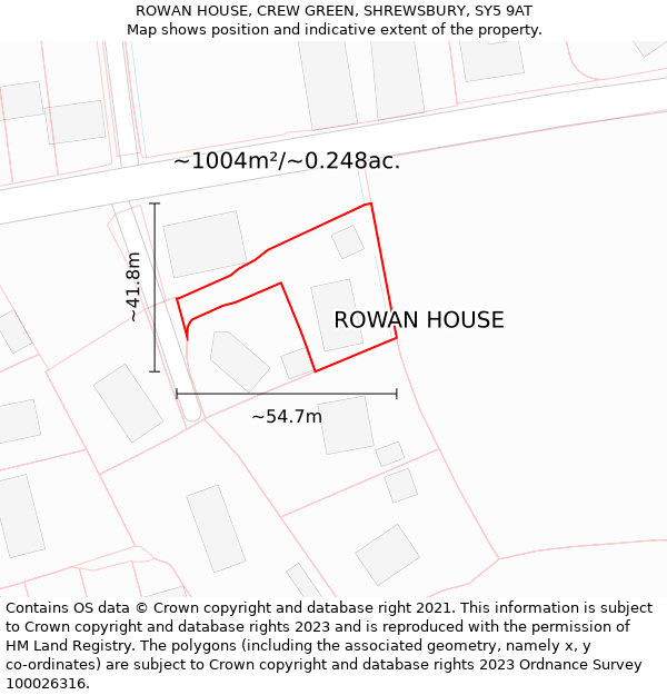 ROWAN HOUSE, CREW GREEN, SHREWSBURY, SY5 9AT: Plot and title map