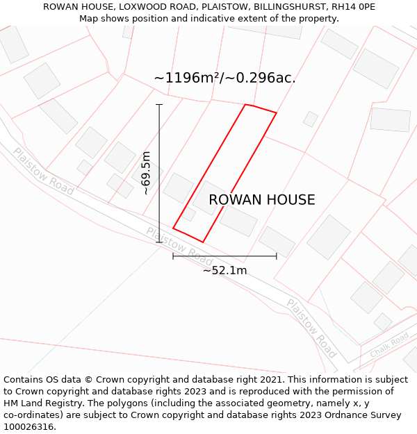 ROWAN HOUSE, LOXWOOD ROAD, PLAISTOW, BILLINGSHURST, RH14 0PE: Plot and title map