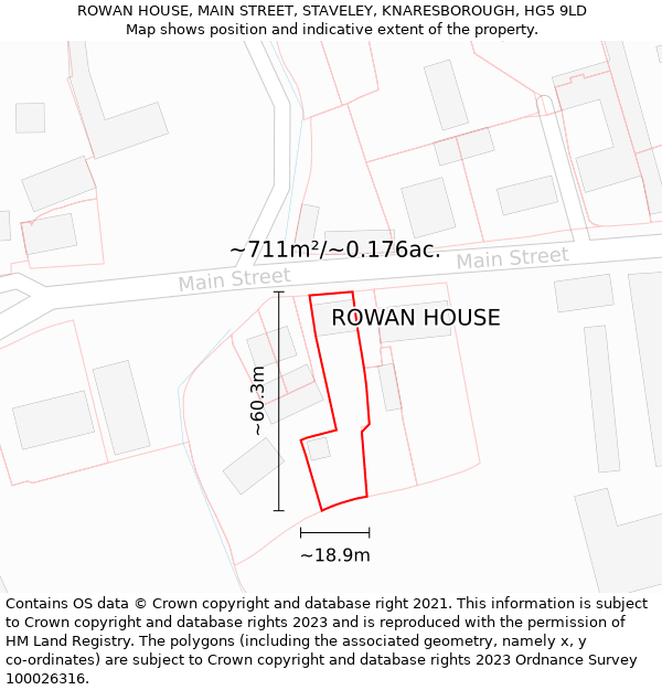 ROWAN HOUSE, MAIN STREET, STAVELEY, KNARESBOROUGH, HG5 9LD: Plot and title map