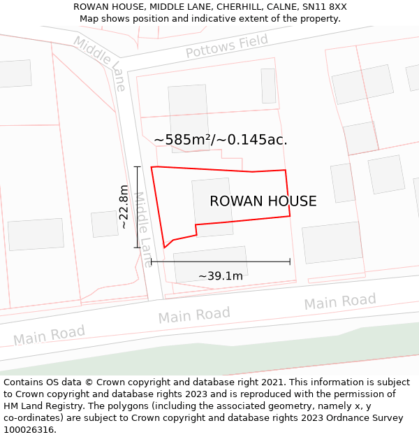 ROWAN HOUSE, MIDDLE LANE, CHERHILL, CALNE, SN11 8XX: Plot and title map