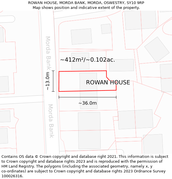 ROWAN HOUSE, MORDA BANK, MORDA, OSWESTRY, SY10 9RP: Plot and title map