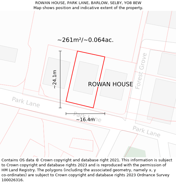 ROWAN HOUSE, PARK LANE, BARLOW, SELBY, YO8 8EW: Plot and title map