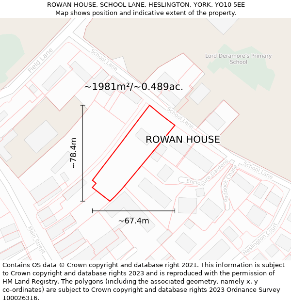 ROWAN HOUSE, SCHOOL LANE, HESLINGTON, YORK, YO10 5EE: Plot and title map