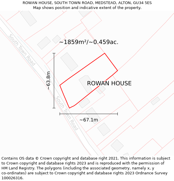 ROWAN HOUSE, SOUTH TOWN ROAD, MEDSTEAD, ALTON, GU34 5ES: Plot and title map