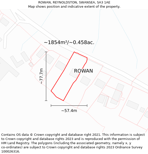 ROWAN, REYNOLDSTON, SWANSEA, SA3 1AE: Plot and title map