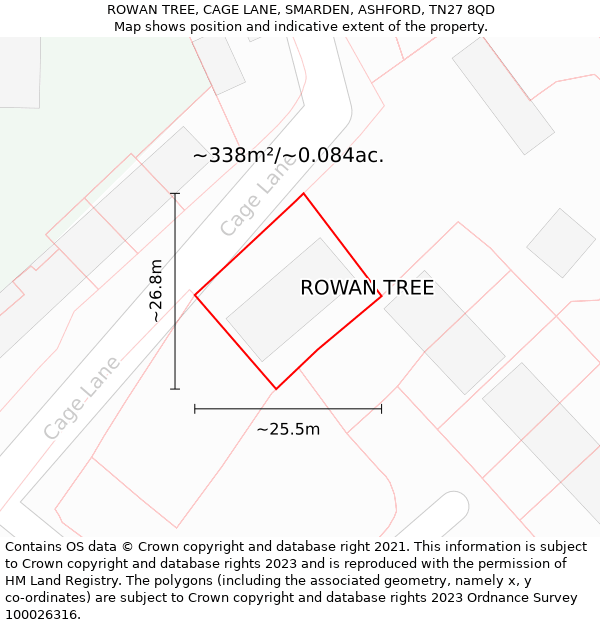 ROWAN TREE, CAGE LANE, SMARDEN, ASHFORD, TN27 8QD: Plot and title map