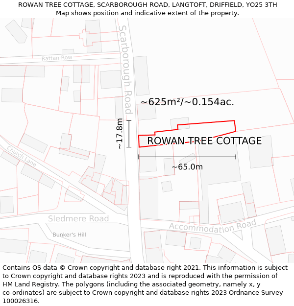 ROWAN TREE COTTAGE, SCARBOROUGH ROAD, LANGTOFT, DRIFFIELD, YO25 3TH: Plot and title map