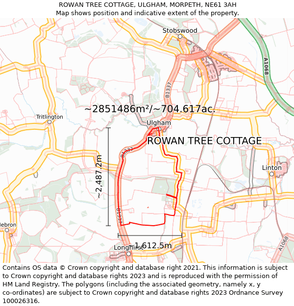 ROWAN TREE COTTAGE, ULGHAM, MORPETH, NE61 3AH: Plot and title map
