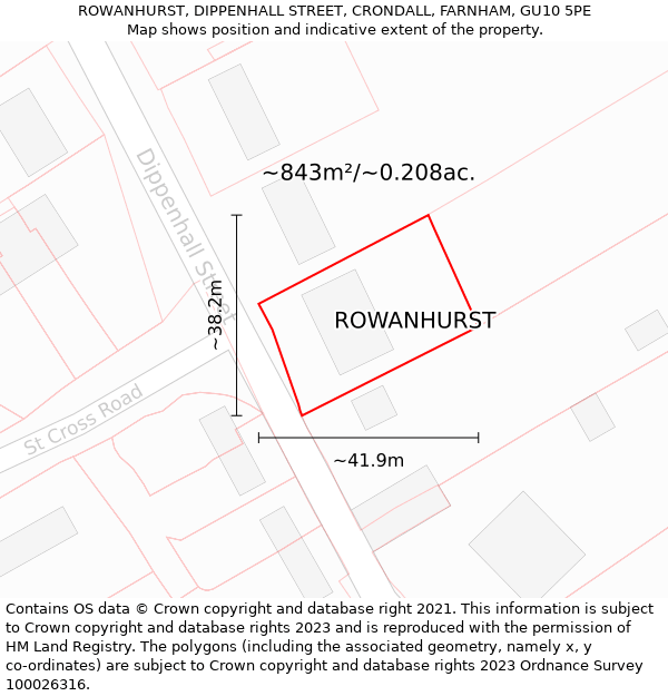 ROWANHURST, DIPPENHALL STREET, CRONDALL, FARNHAM, GU10 5PE: Plot and title map
