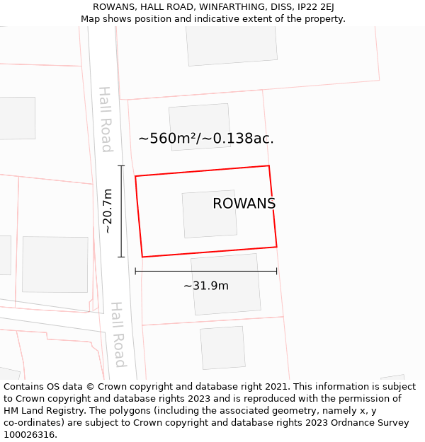 ROWANS, HALL ROAD, WINFARTHING, DISS, IP22 2EJ: Plot and title map