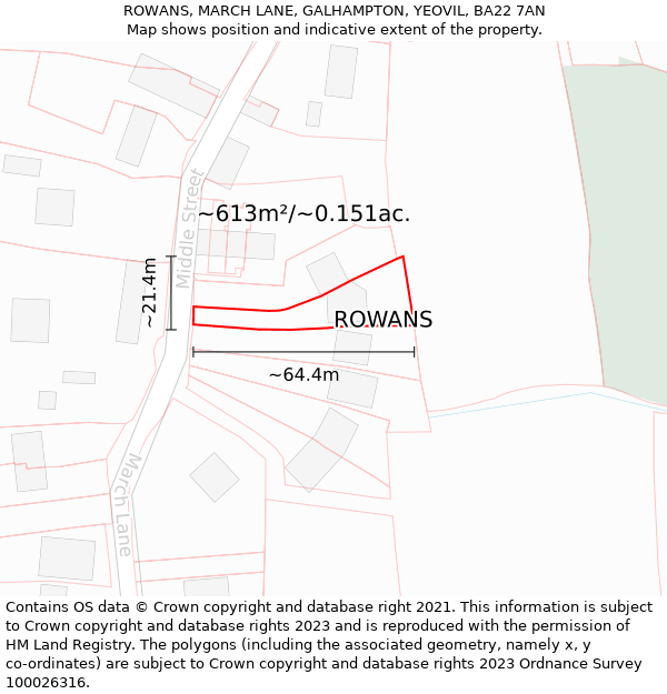 ROWANS, MARCH LANE, GALHAMPTON, YEOVIL, BA22 7AN: Plot and title map