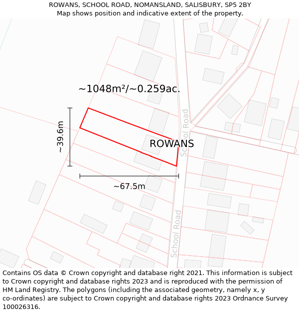 ROWANS, SCHOOL ROAD, NOMANSLAND, SALISBURY, SP5 2BY: Plot and title map