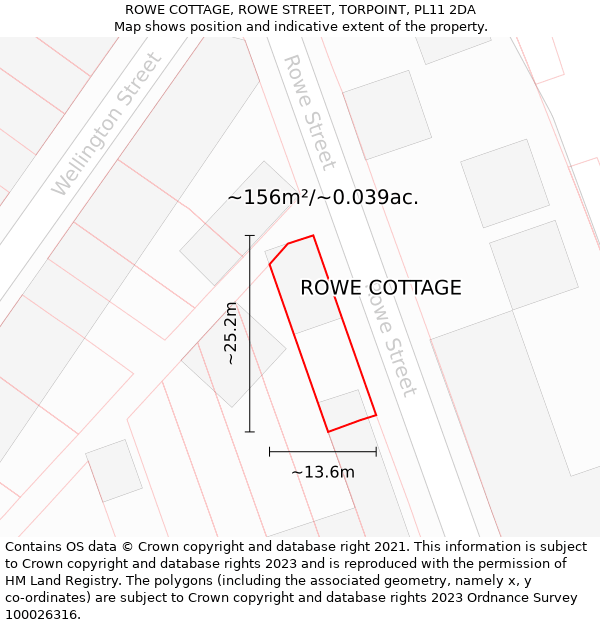 ROWE COTTAGE, ROWE STREET, TORPOINT, PL11 2DA: Plot and title map