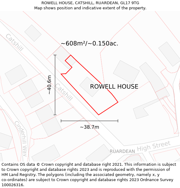 ROWELL HOUSE, CATSHILL, RUARDEAN, GL17 9TG: Plot and title map