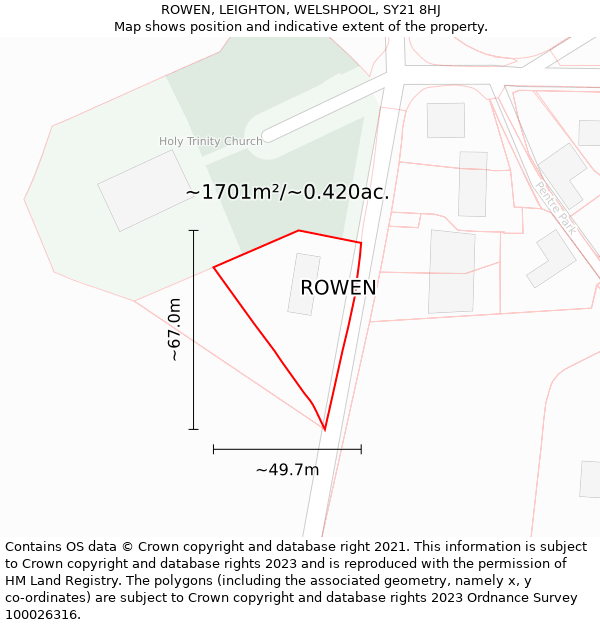 ROWEN, LEIGHTON, WELSHPOOL, SY21 8HJ: Plot and title map