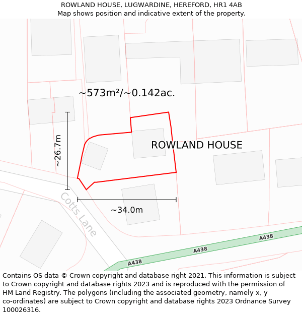 ROWLAND HOUSE, LUGWARDINE, HEREFORD, HR1 4AB: Plot and title map