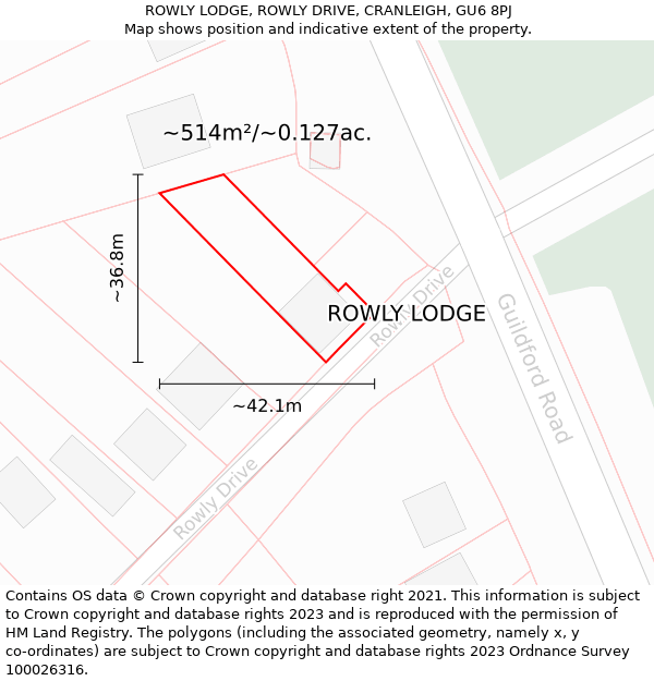 ROWLY LODGE, ROWLY DRIVE, CRANLEIGH, GU6 8PJ: Plot and title map