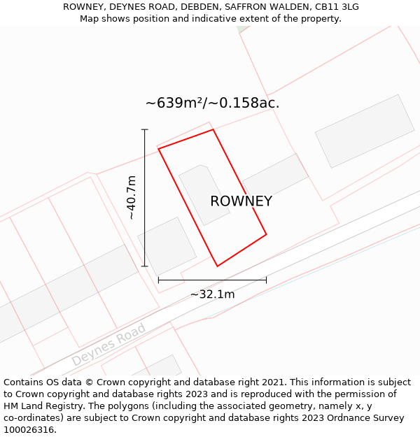 ROWNEY, DEYNES ROAD, DEBDEN, SAFFRON WALDEN, CB11 3LG: Plot and title map