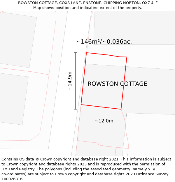 ROWSTON COTTAGE, COXS LANE, ENSTONE, CHIPPING NORTON, OX7 4LF: Plot and title map