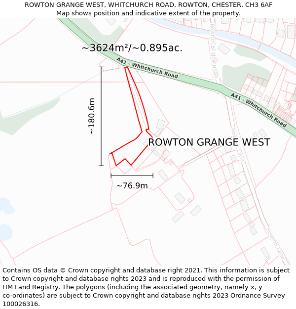 ROWTON GRANGE WEST, WHITCHURCH ROAD, ROWTON, CHESTER, CH3 6AF: Plot and title map