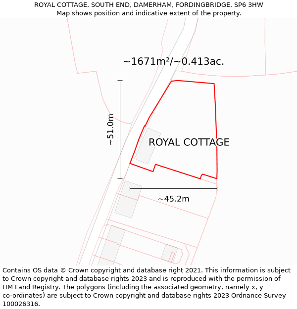 ROYAL COTTAGE, SOUTH END, DAMERHAM, FORDINGBRIDGE, SP6 3HW: Plot and title map