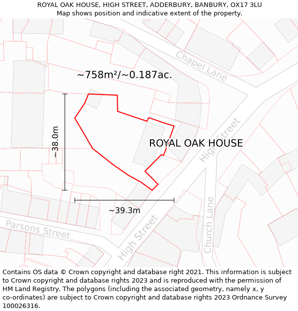 ROYAL OAK HOUSE, HIGH STREET, ADDERBURY, BANBURY, OX17 3LU: Plot and title map