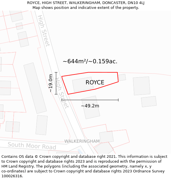 ROYCE, HIGH STREET, WALKERINGHAM, DONCASTER, DN10 4LJ: Plot and title map