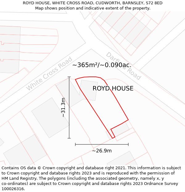 ROYD HOUSE, WHITE CROSS ROAD, CUDWORTH, BARNSLEY, S72 8ED: Plot and title map