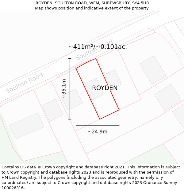 ROYDEN, SOULTON ROAD, WEM, SHREWSBURY, SY4 5HR: Plot and title map