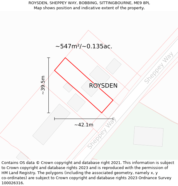 ROYSDEN, SHEPPEY WAY, BOBBING, SITTINGBOURNE, ME9 8PL: Plot and title map