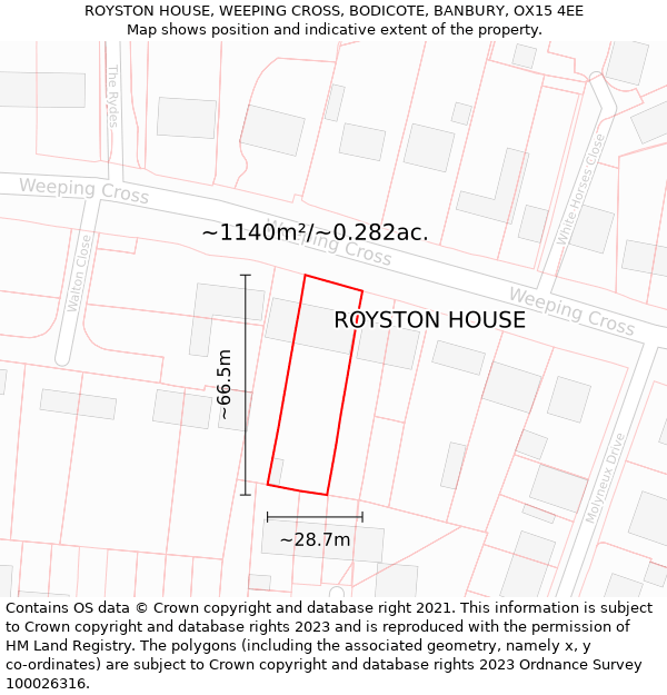 ROYSTON HOUSE, WEEPING CROSS, BODICOTE, BANBURY, OX15 4EE: Plot and title map