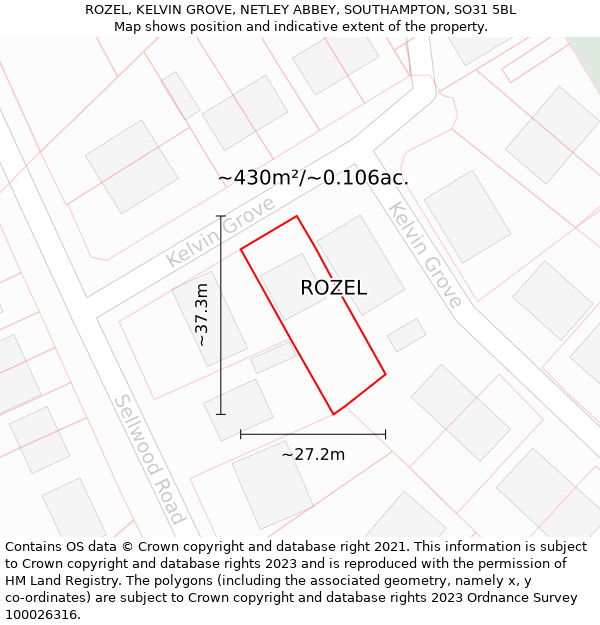 ROZEL, KELVIN GROVE, NETLEY ABBEY, SOUTHAMPTON, SO31 5BL: Plot and title map