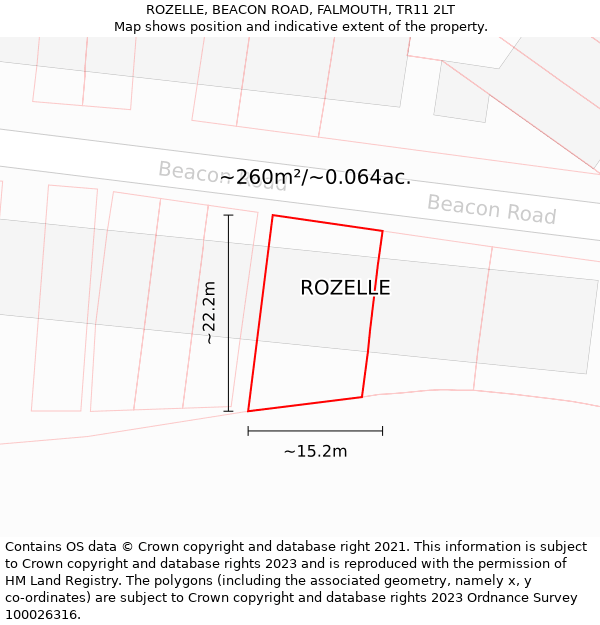 ROZELLE, BEACON ROAD, FALMOUTH, TR11 2LT: Plot and title map