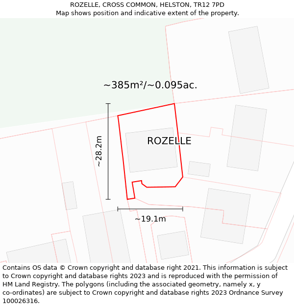 ROZELLE, CROSS COMMON, HELSTON, TR12 7PD: Plot and title map