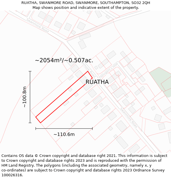 RUATHA, SWANMORE ROAD, SWANMORE, SOUTHAMPTON, SO32 2QH: Plot and title map