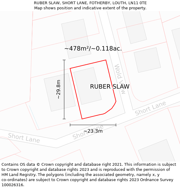 RUBER SLAW, SHORT LANE, FOTHERBY, LOUTH, LN11 0TE: Plot and title map