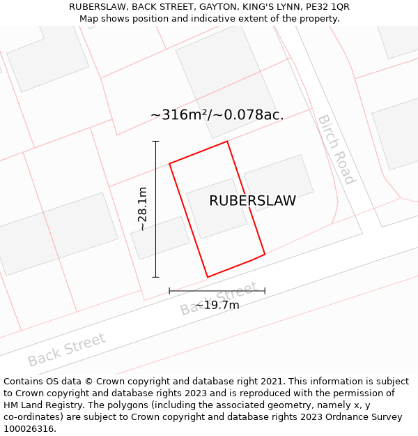 RUBERSLAW, BACK STREET, GAYTON, KING'S LYNN, PE32 1QR: Plot and title map