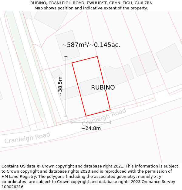 RUBINO, CRANLEIGH ROAD, EWHURST, CRANLEIGH, GU6 7RN: Plot and title map