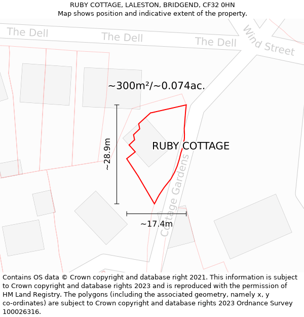 RUBY COTTAGE, LALESTON, BRIDGEND, CF32 0HN: Plot and title map
