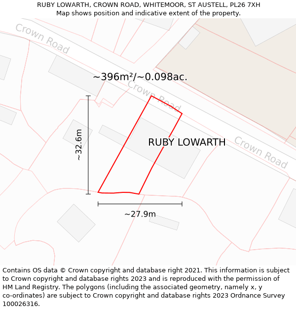 RUBY LOWARTH, CROWN ROAD, WHITEMOOR, ST AUSTELL, PL26 7XH: Plot and title map