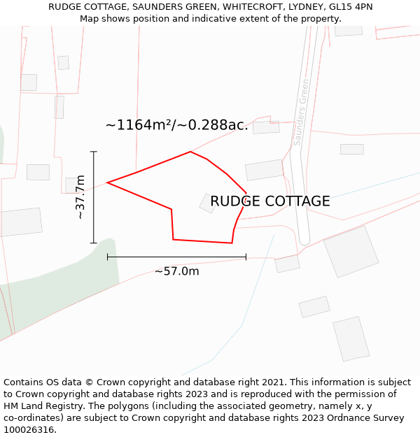 RUDGE COTTAGE, SAUNDERS GREEN, WHITECROFT, LYDNEY, GL15 4PN: Plot and title map