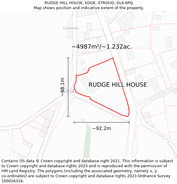 RUDGE HILL HOUSE, EDGE, STROUD, GL6 6PQ: Plot and title map