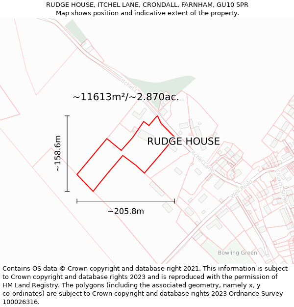 RUDGE HOUSE, ITCHEL LANE, CRONDALL, FARNHAM, GU10 5PR: Plot and title map