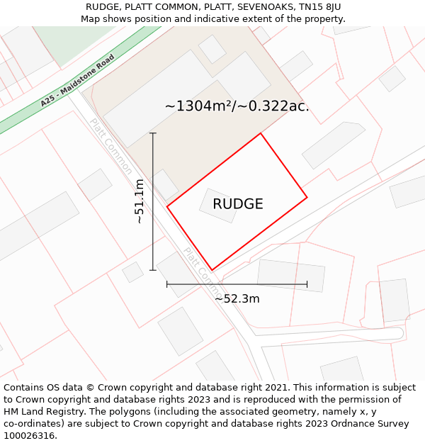 RUDGE, PLATT COMMON, PLATT, SEVENOAKS, TN15 8JU: Plot and title map