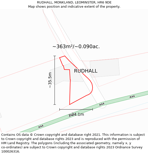 RUDHALL, MONKLAND, LEOMINSTER, HR6 9DE: Plot and title map
