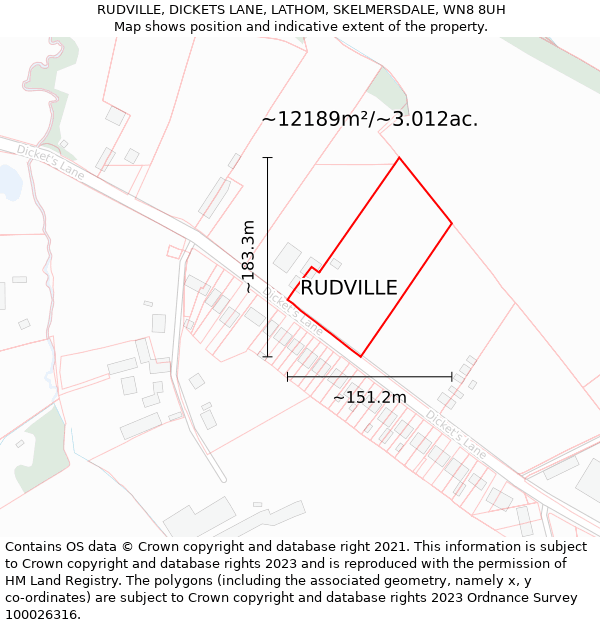 RUDVILLE, DICKETS LANE, LATHOM, SKELMERSDALE, WN8 8UH: Plot and title map