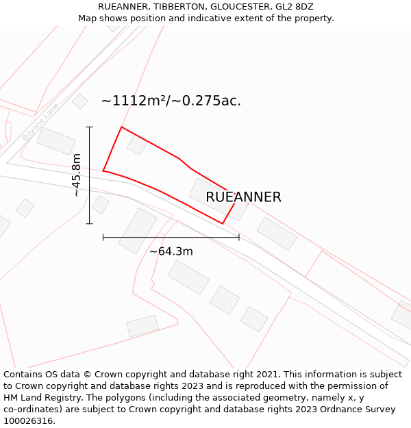 RUEANNER, TIBBERTON, GLOUCESTER, GL2 8DZ: Plot and title map